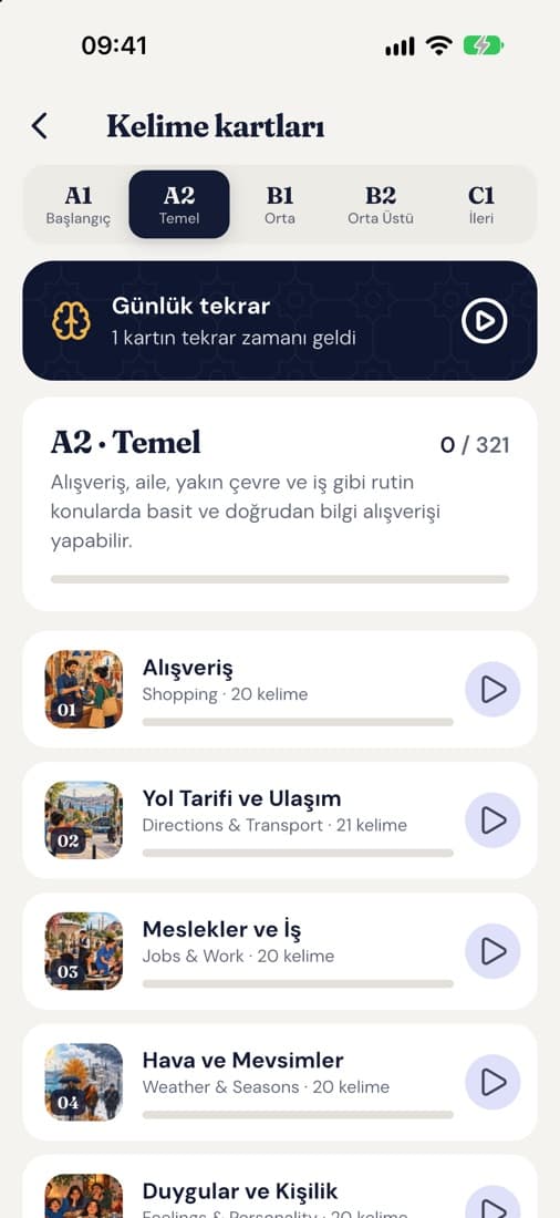 Kelime kartı desteleri listesi