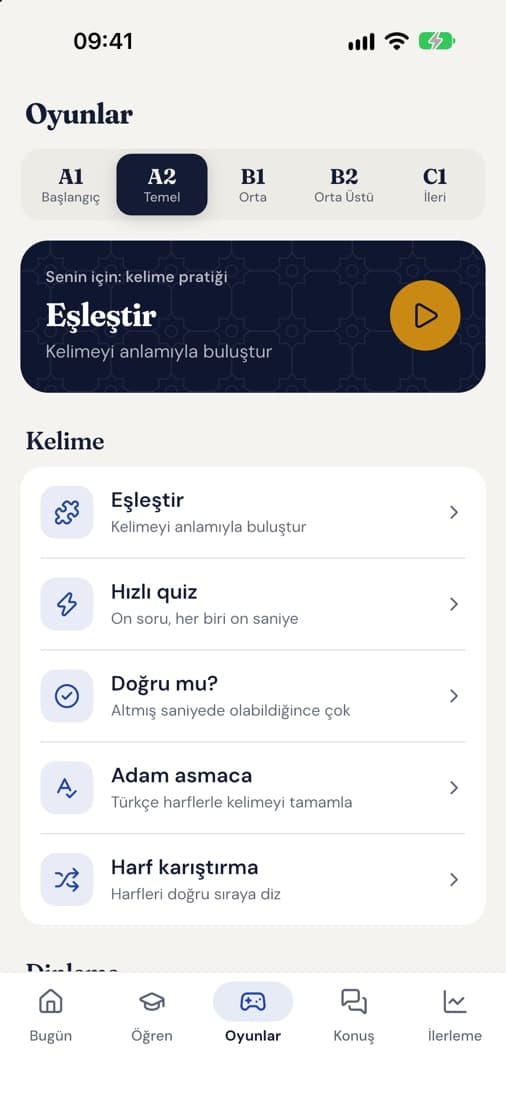Oyunlar sekmesi